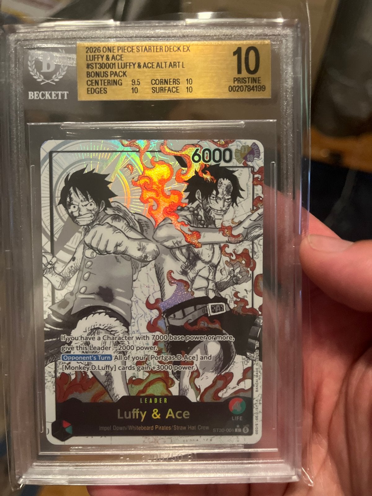 One Piece Card Game Luffy & Ace Alt Art L BGS 10 Pristine, Ophalen of Verzenden, Nieuw