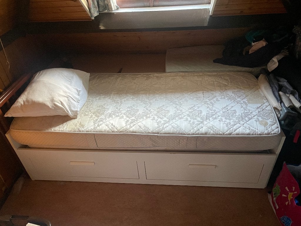Logeerbed uitschuifbaar 2 persoons, Ophalen, Wit, Tweepersoons, 180 cm
