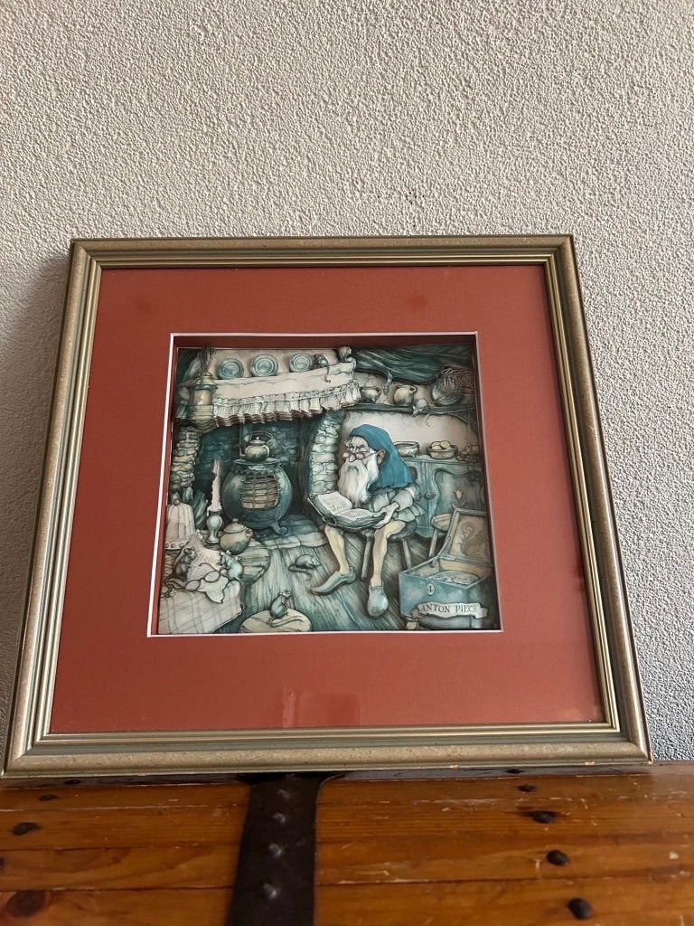 3D Schilderij Anton Pieck - Drie Dagen - Ingelijst 35x35, Portret of Personen, Overige technieken, Ophalen of Verzenden, Klassiek