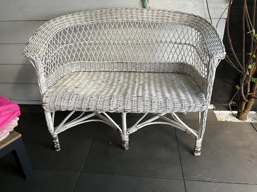 Leuk rieten bankje, Tuin en Terras, Tuinbanken, Ophalen, Gebruikt, Rotan