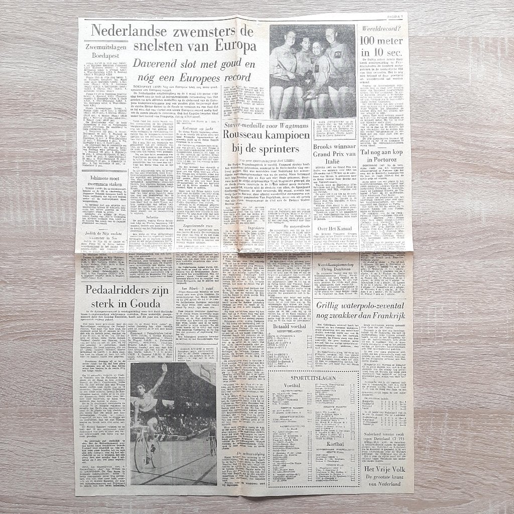 Zwemmen & Wielrennen 8 sept Het Vrije Volk1958 krantenpagina, Verzenden, Gebruikt, Buitenlandse clubs, Overige typen