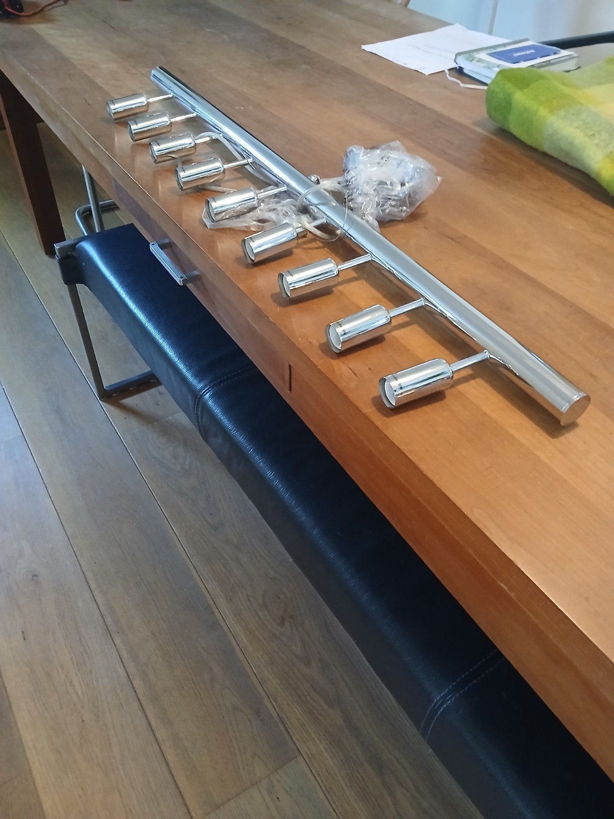 Nieuwe chromen plafondlamp met 9 E14 fittingen, Ophalen, E14 (klein), Nieuw, Metaal