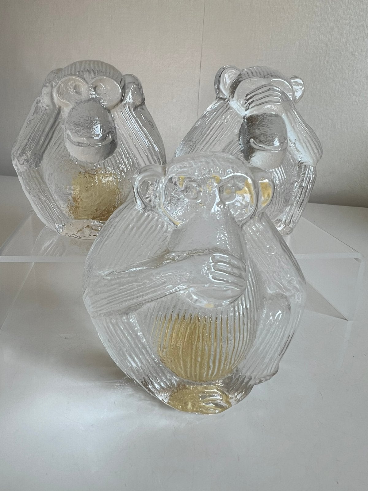 3 Vintage Lisa Larson Royal Krona Glas Aap ‘Horen-Zien-Zwijg, Ophalen of Verzenden, Beeld, Glas