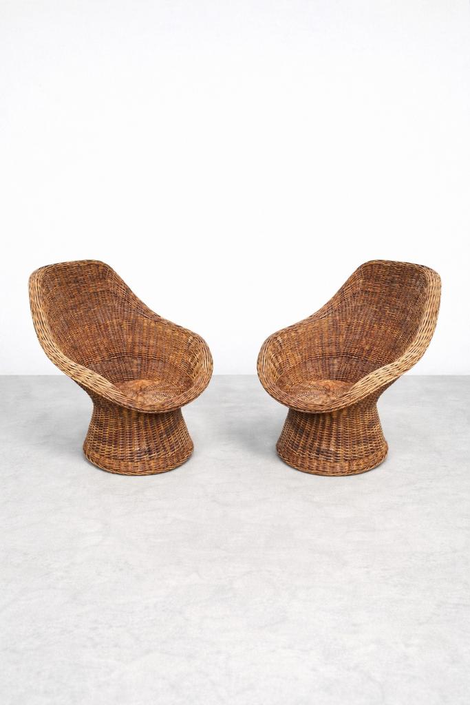 Vintage rieten kuipstoelen, Ophalen, Zo goed als nieuw, Hout