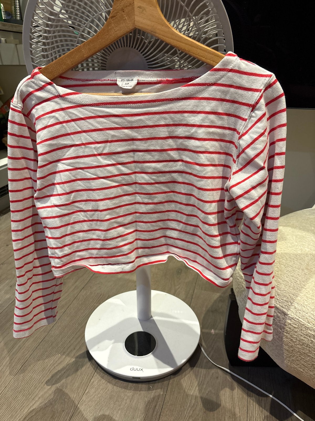 GRATIS size S striped red white cotton on crop top, Kleding | Dames, T-shirts, Ophalen, Lange mouw, Maat 36 (S), Gedragen