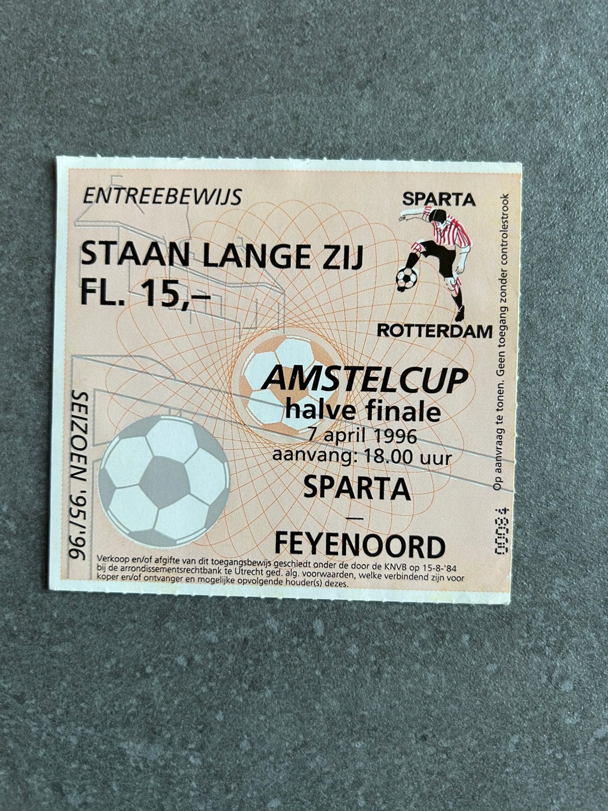 Sparta - Feyenoord Amstelcup halve finale 1996 ticket, Ophalen of Verzenden, Feyenoord, Overige typen