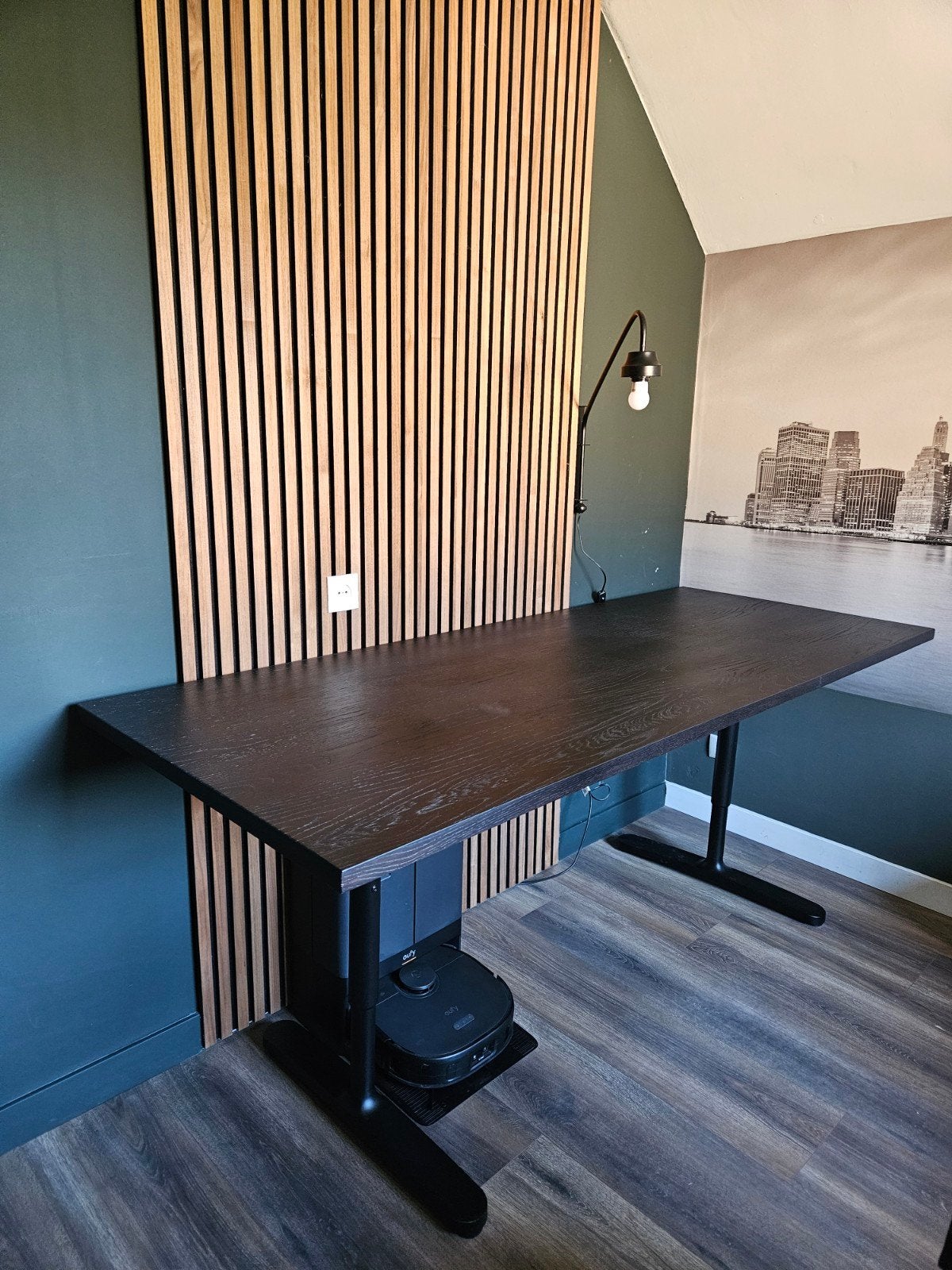 Bureau 200 x 80 massief eiken verstelbaar, Ophalen, Hout, Bruin, 200 cm
