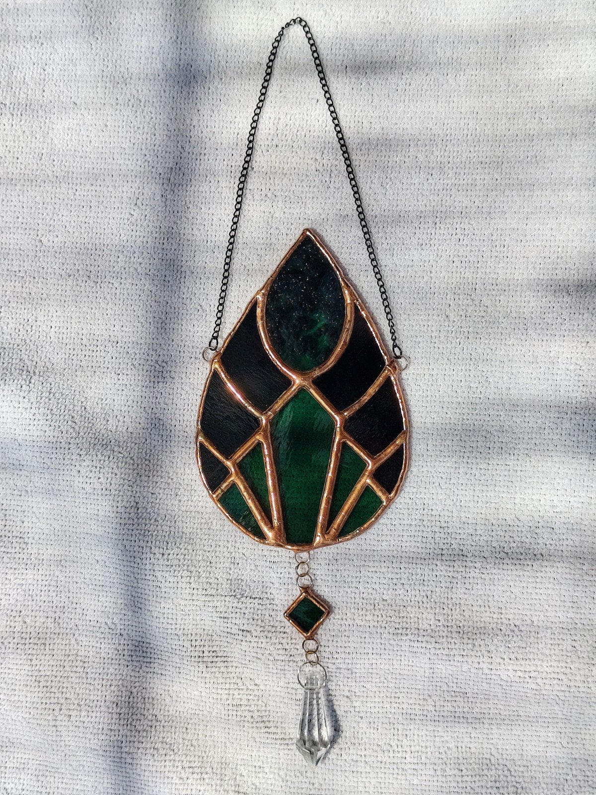 Handgemaakt art deco glas-in-lood druppel raamhanger(28,5cm), Antiek en Kunst, Antiek | Glas en Kristal, Ophalen of Verzenden