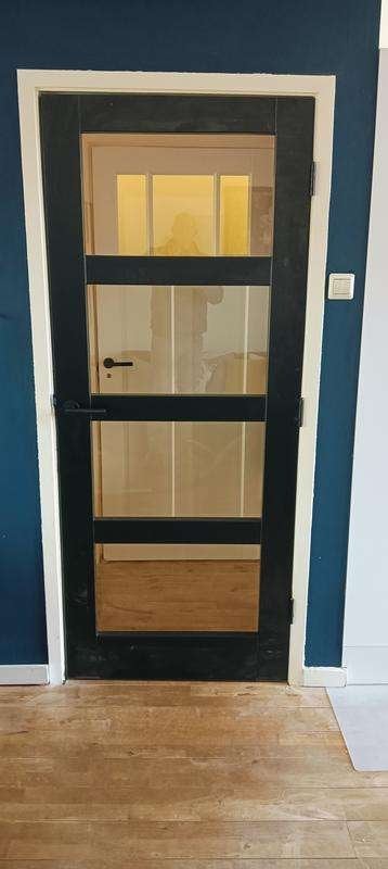 Zwarte binnendeur Ramos 83 x 201,5 stomp met glas | NIEUW, Doe-het-zelf en Verbouw, Niet ingevuld, 80 tot 100 cm, Binnendeur, Niet ingevuld