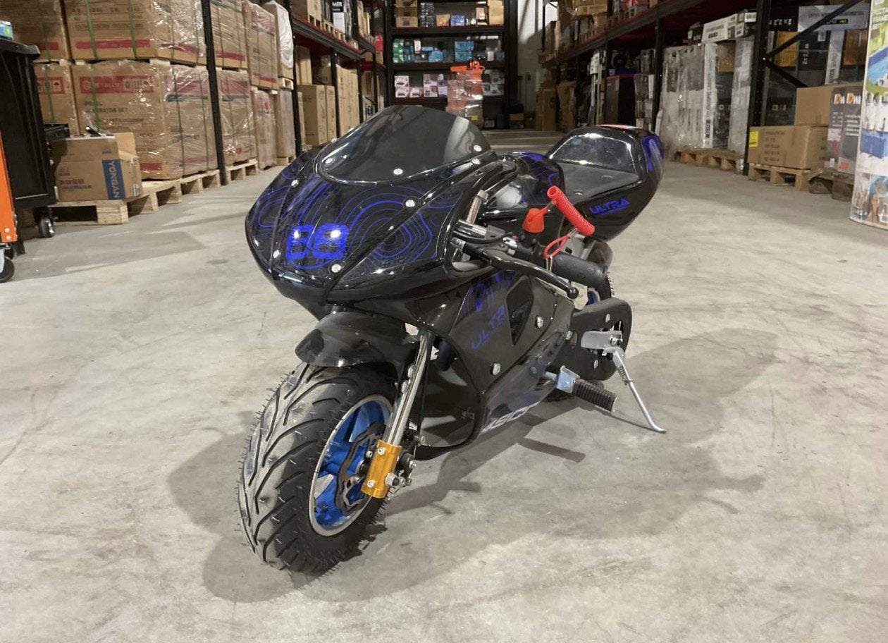 Nieuwe 49cc Pocketbike - Zwart met Blauwe Details, Fietsen en Brommers, Ophalen of Verzenden, Nieuw, Pitbike