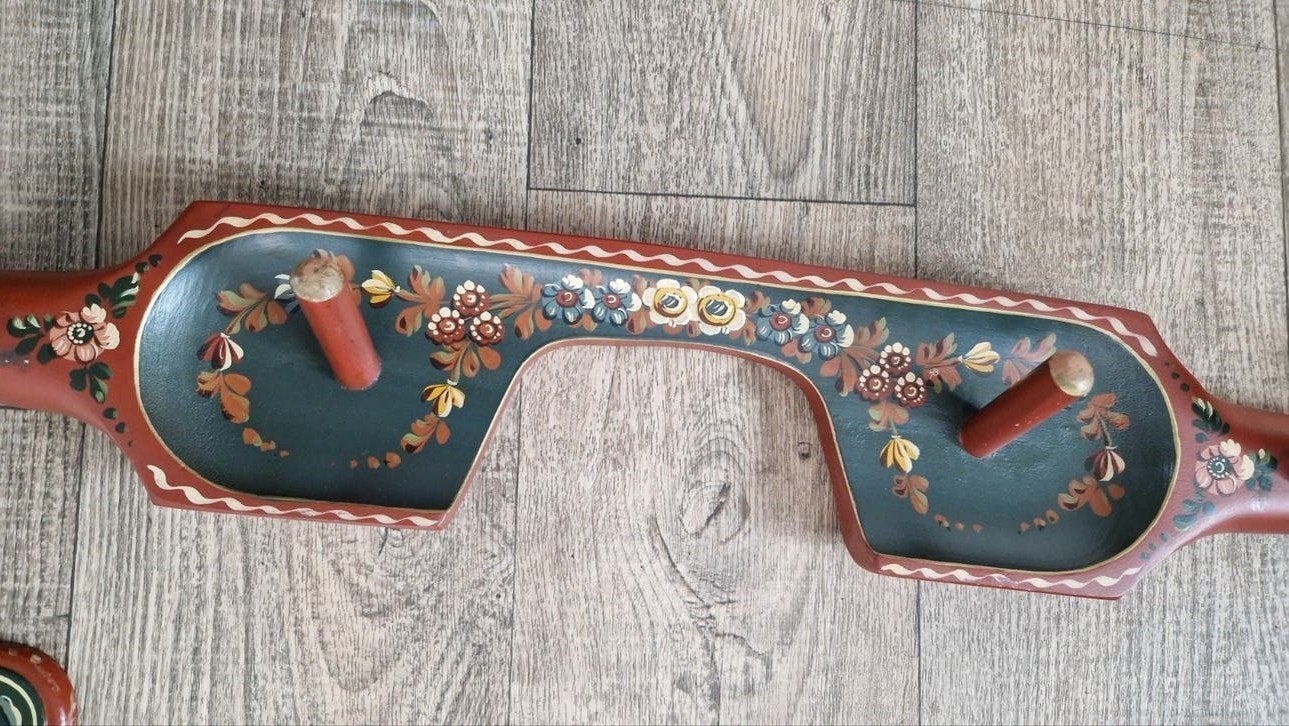 Vintage handgeschilderde kapstok, spiegel en borstelset, Ophalen of Verzenden
