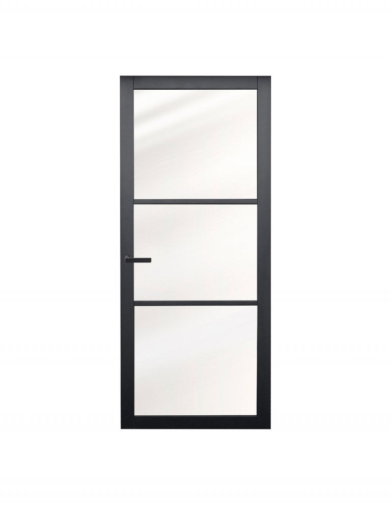 Zwarte binnendeur met glas staallook, Niet ingevuld, 80 tot 100 cm, Binnendeur, Niet ingevuld