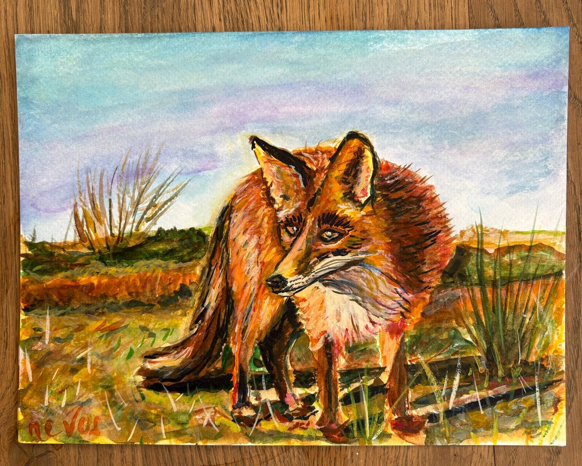 Levendige Aquarel Vos - 18x24 cm, Ophalen, Dieren, Handgeschilderd, Aquarel