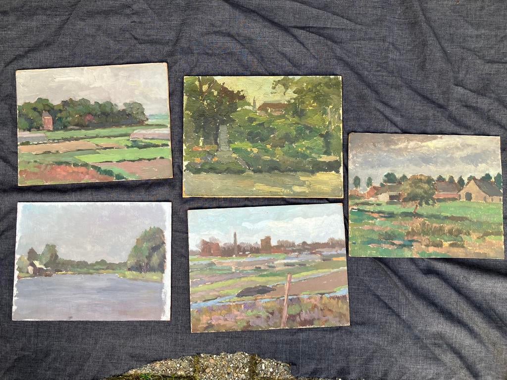 Leidse school: oud olieverfschilderij/schets 5X, Antiek en Kunst, Kunst | Schilderijen | Klassiek, Ophalen of Verzenden