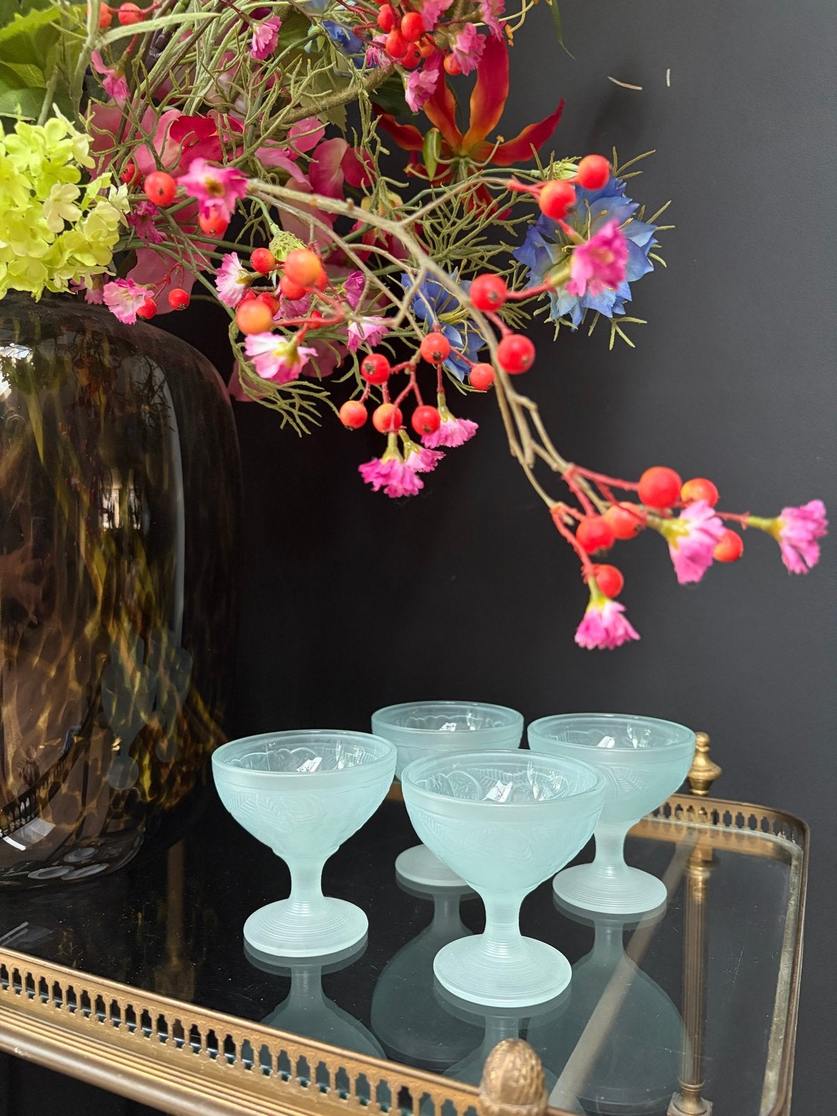 Set van 4 vintage glazen dessertcoupes, mat glas, Antiek en Kunst, Ophalen of Verzenden