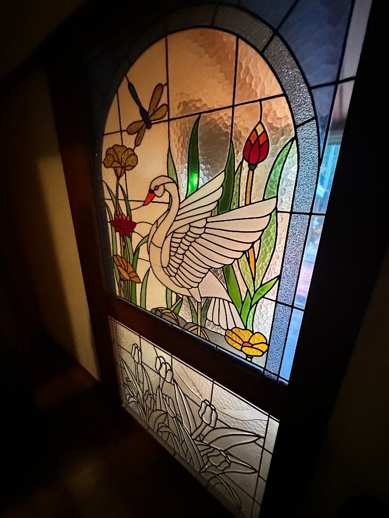 Handgemaakte glas in lood schuifdeur, Antiek en Kunst, Antiek | Meubels | Kasten, Ophalen
