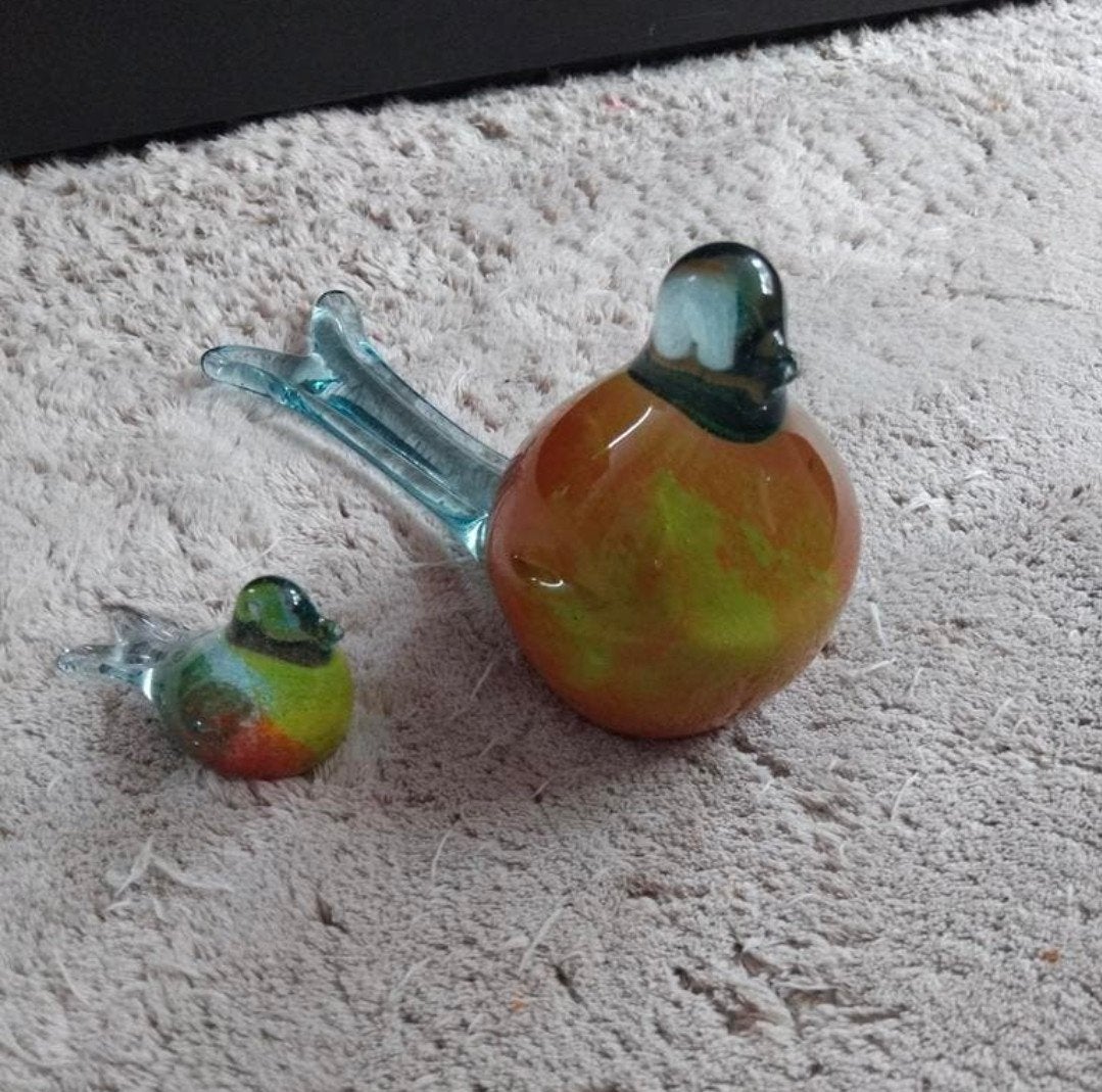 2 vogels set kunstglas 20 en 8 cm lang 12 en 6 cm hoog oiva, Ophalen of Verzenden
