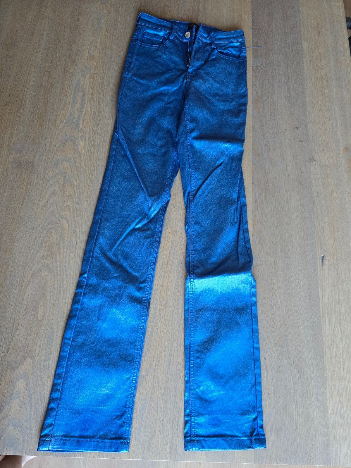 Seven Sisters blauwe metallic broek XS the sting, Ophalen of Verzenden, Zo goed als nieuw, Maat 34 (XS) of kleiner, Lang
