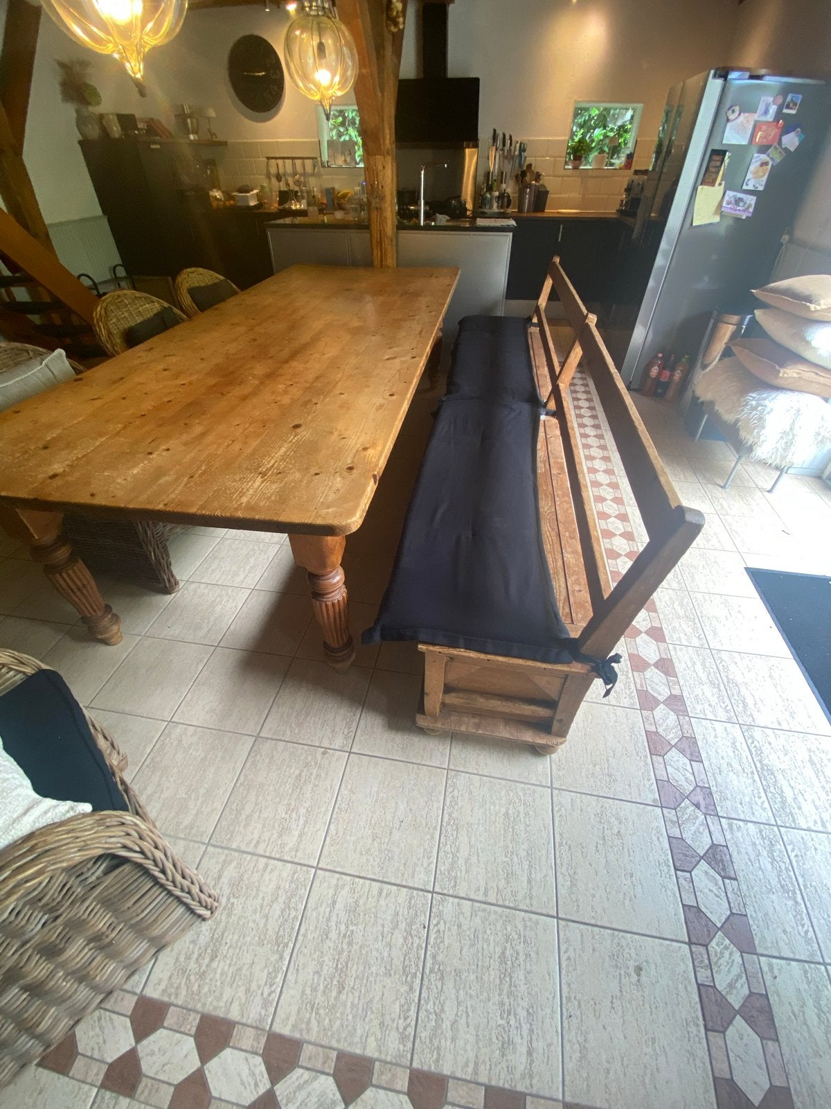 Handgemaakte zware eettafel - 300x120x79cm, Ophalen, Gebruikt, 100 tot 150 cm, 200 cm of meer