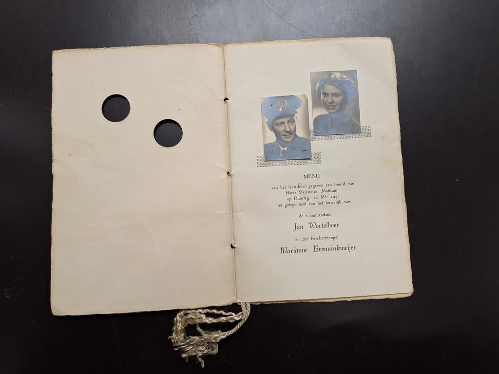 Unieke Marine Menukaart 1951 - Huwelijk Jan Wortelboer & Mar