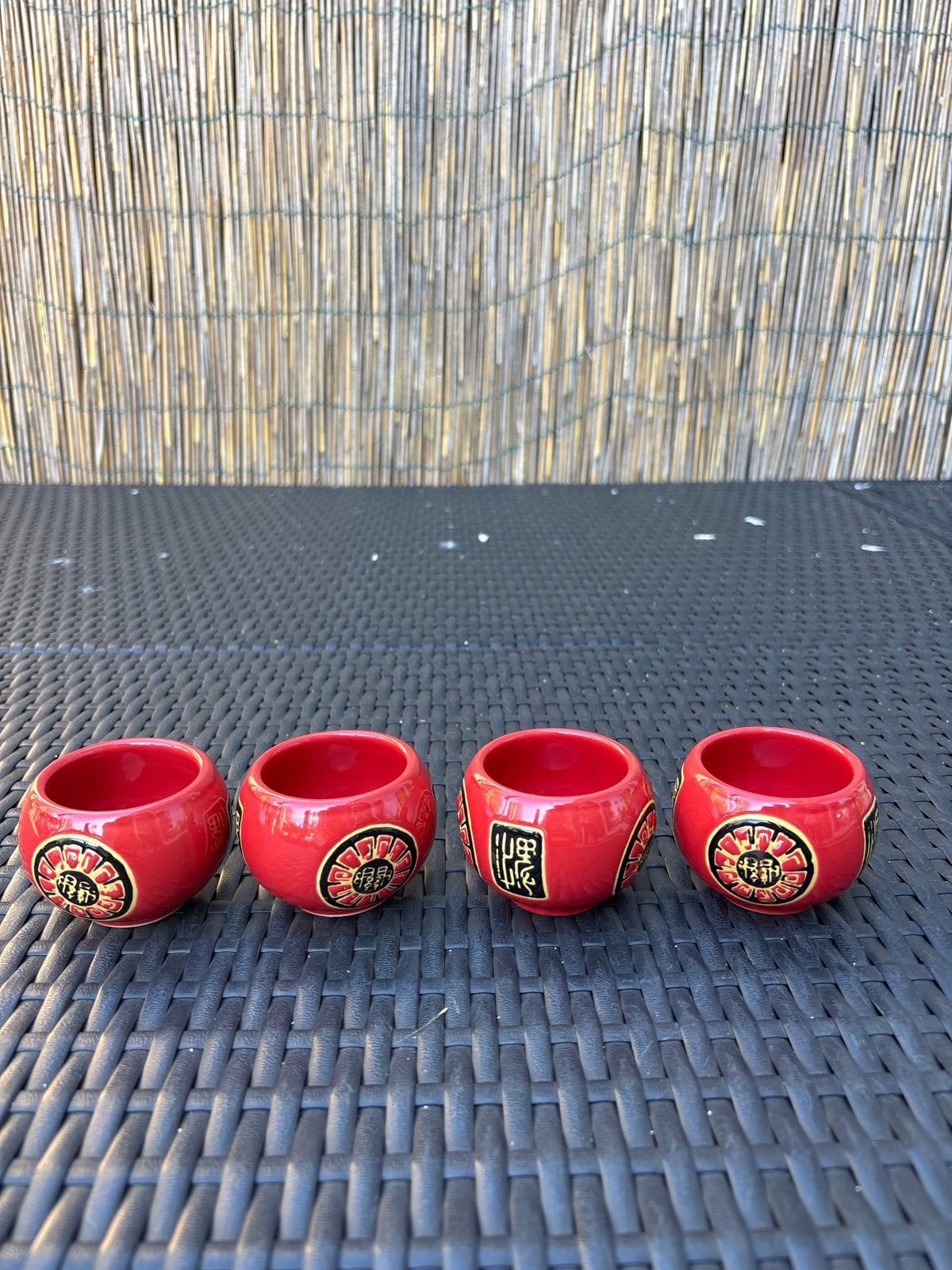 Set van 4 rode Aziatische theekopjes/sake kopjes, Ophalen of Verzenden