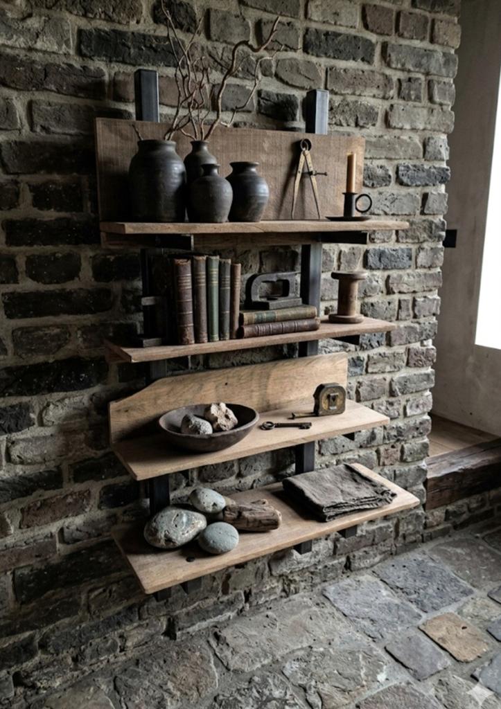 Stoer robuust schap vergrijsd sober, Antiek en Kunst, Curiosa en Brocante, Ophalen