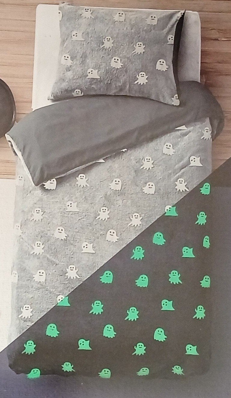 Sleeptime Glow in the Dark Dekbedovertrek Spooky Grey, Ophalen of Verzenden, Nieuw, Eenpersoons, Dekbedovertrek