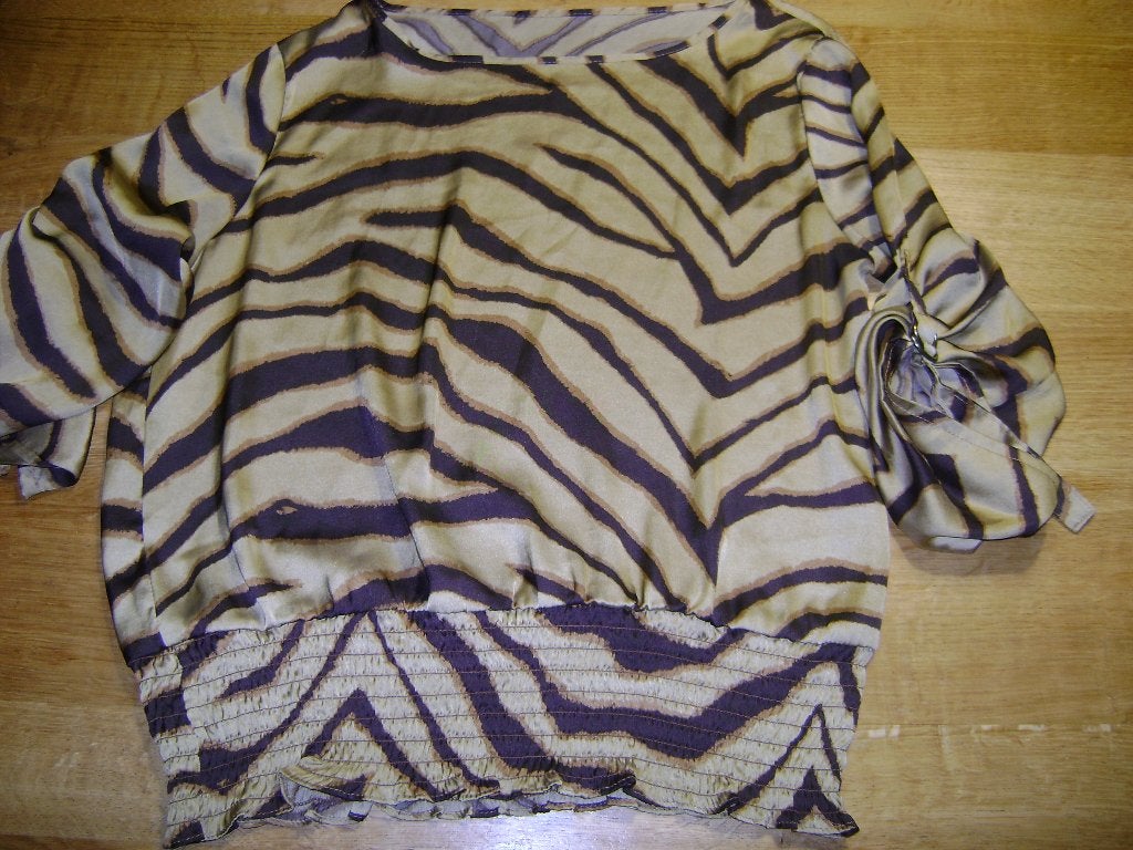 Goudkleurige top met bruine strepen maat M, Ophalen of Verzenden, Gedragen, Maat 38/40 (M), Bruin