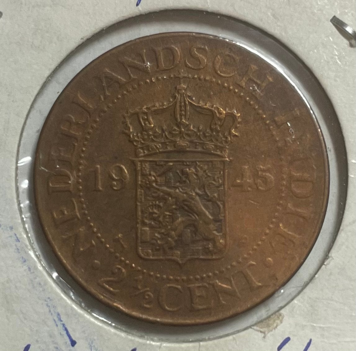 2,5 cent Nederlands Indië 1945, Postzegels en Munten, Ophalen of Verzenden