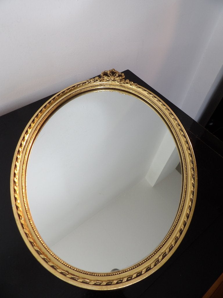 Klassieke ovale spiegel goud, Frankrijk jaren '50, Ophalen of Verzenden, Ovaal, 50 tot 100 cm