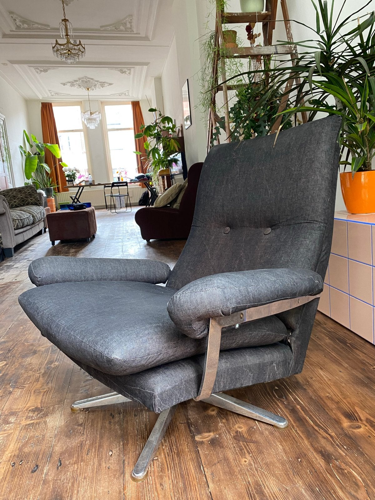 GRATIS Vintage Draaibare Fauteuil, Huis en Inrichting, Ophalen, Gebruikt, Metaal, Eén