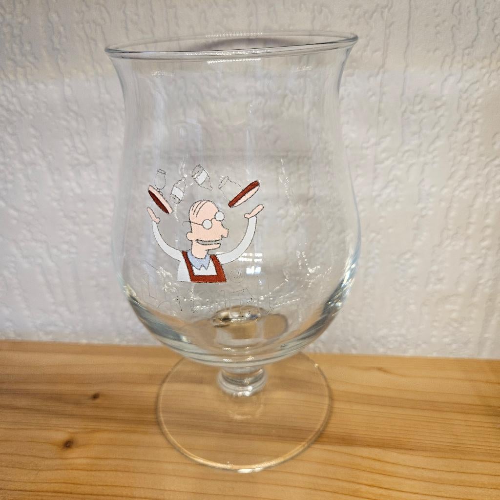 Duvel glas Jeroom Jonglerende Ober uit 2000, Ophalen of Verzenden, Gebruikt, Bierglas