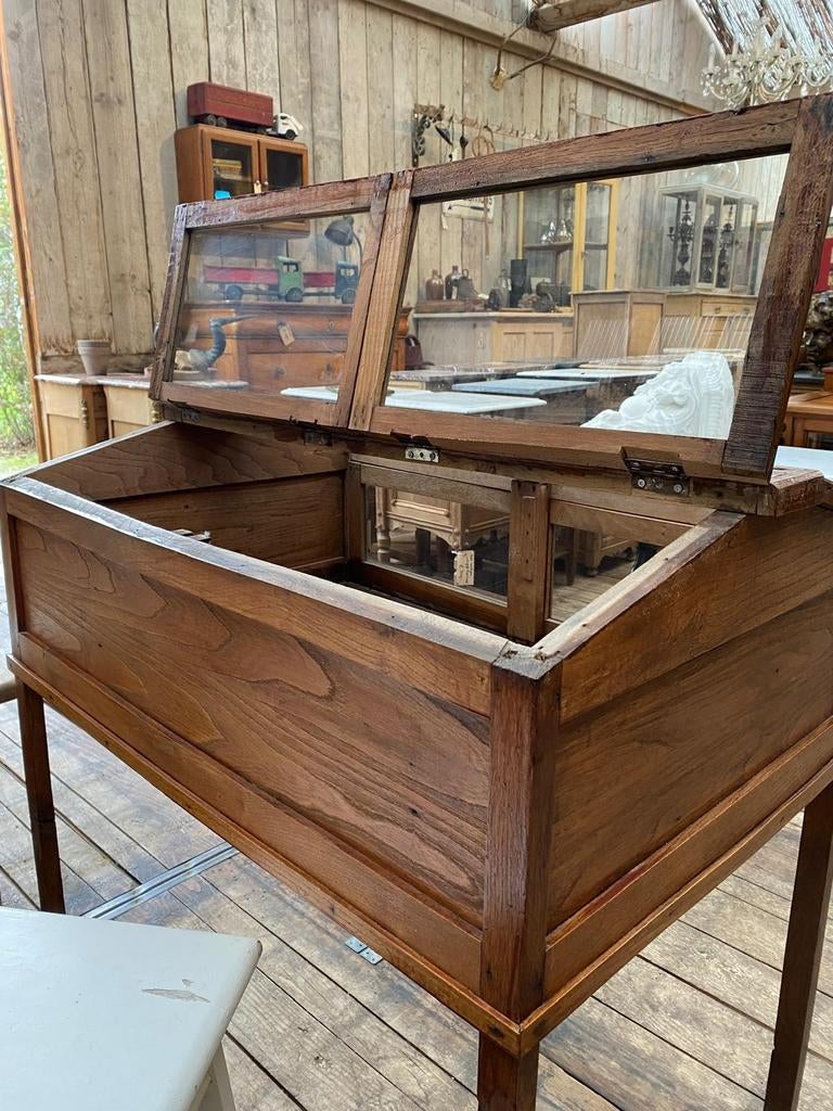Oude museumvitrine landelijke vitrine tafel, Ophalen