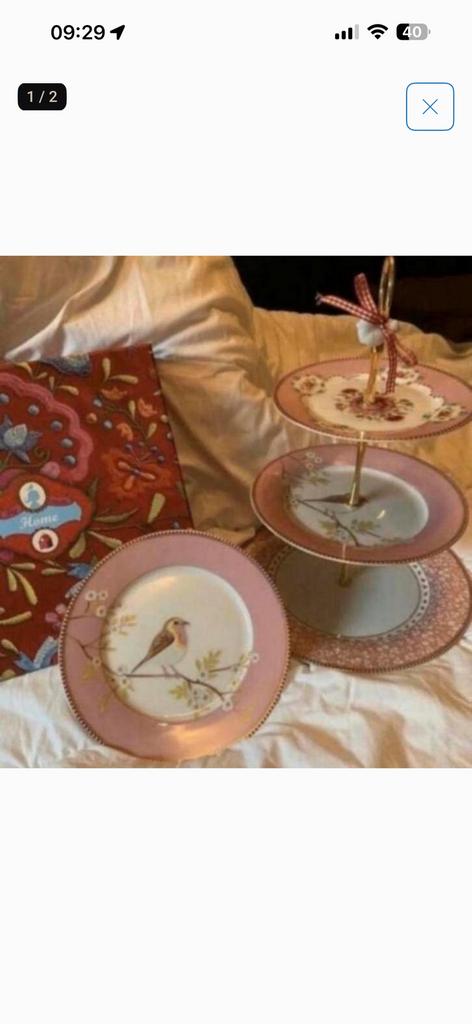 Erg mooi high tea set met 4 bijbehorende bordjes, Ophalen, Zo goed als nieuw