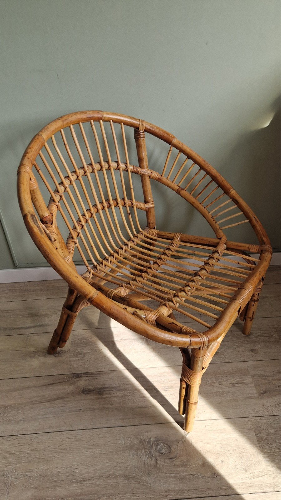 Vintage rotan fauteuil, bamboe stoel, jaren '60/'70, Ophalen of Verzenden