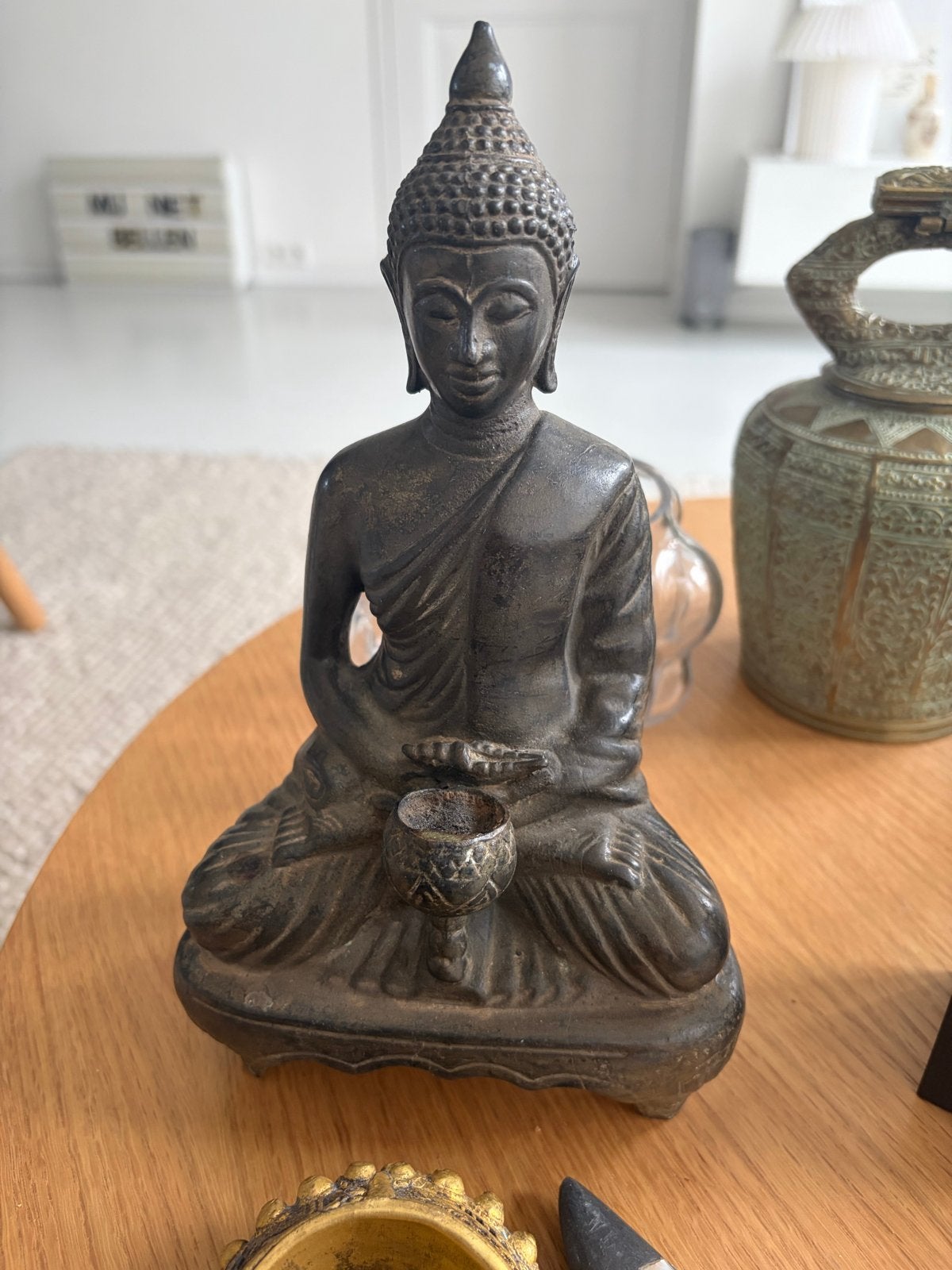 Antiek bronzen Boeddha beeld - Wierookhouder, Ophalen of Verzenden, Bruin, Wierookhouder, Metaal