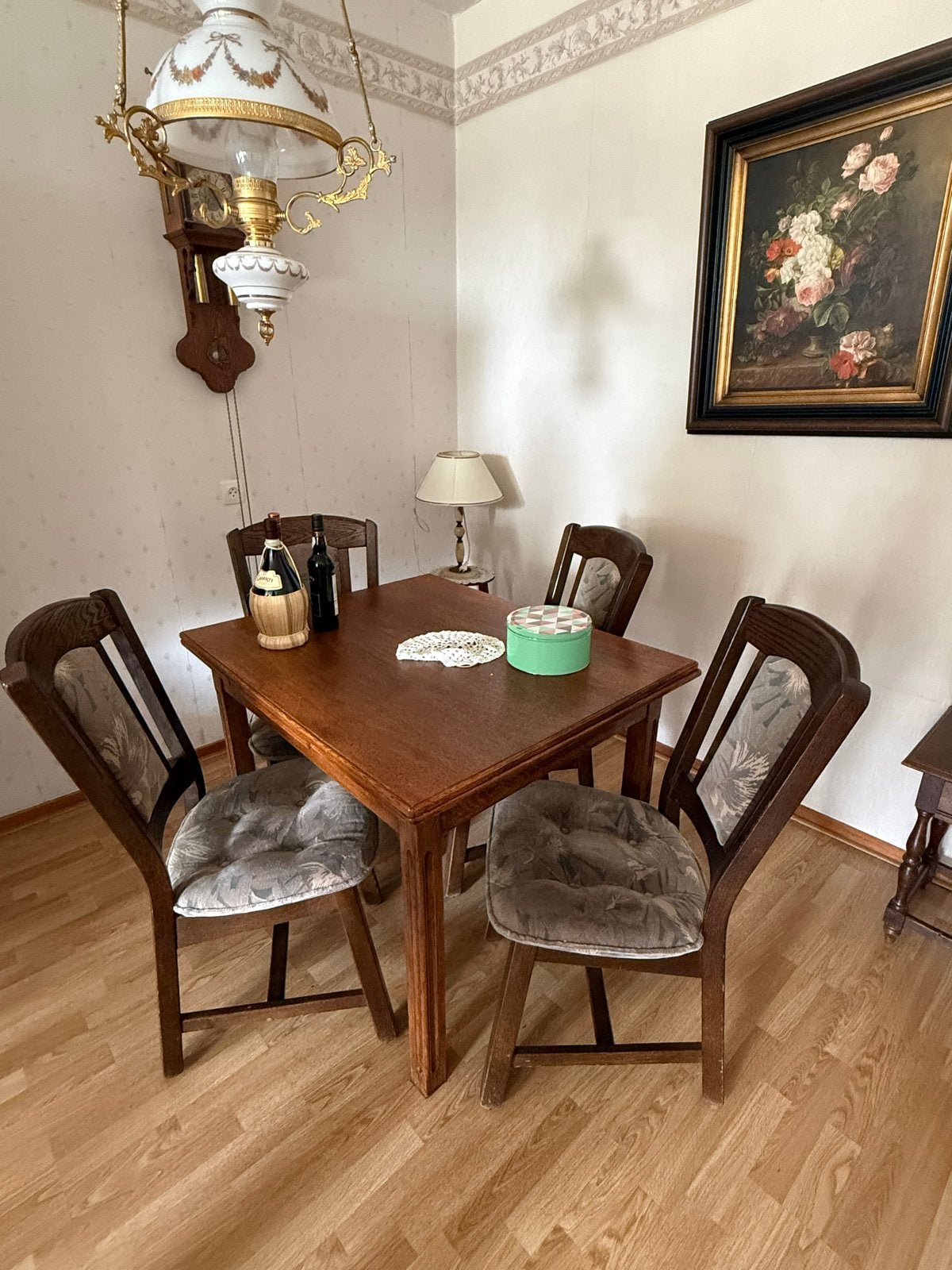 Antieke eettafel met 4 stoelen, Antiek en Kunst, Ophalen