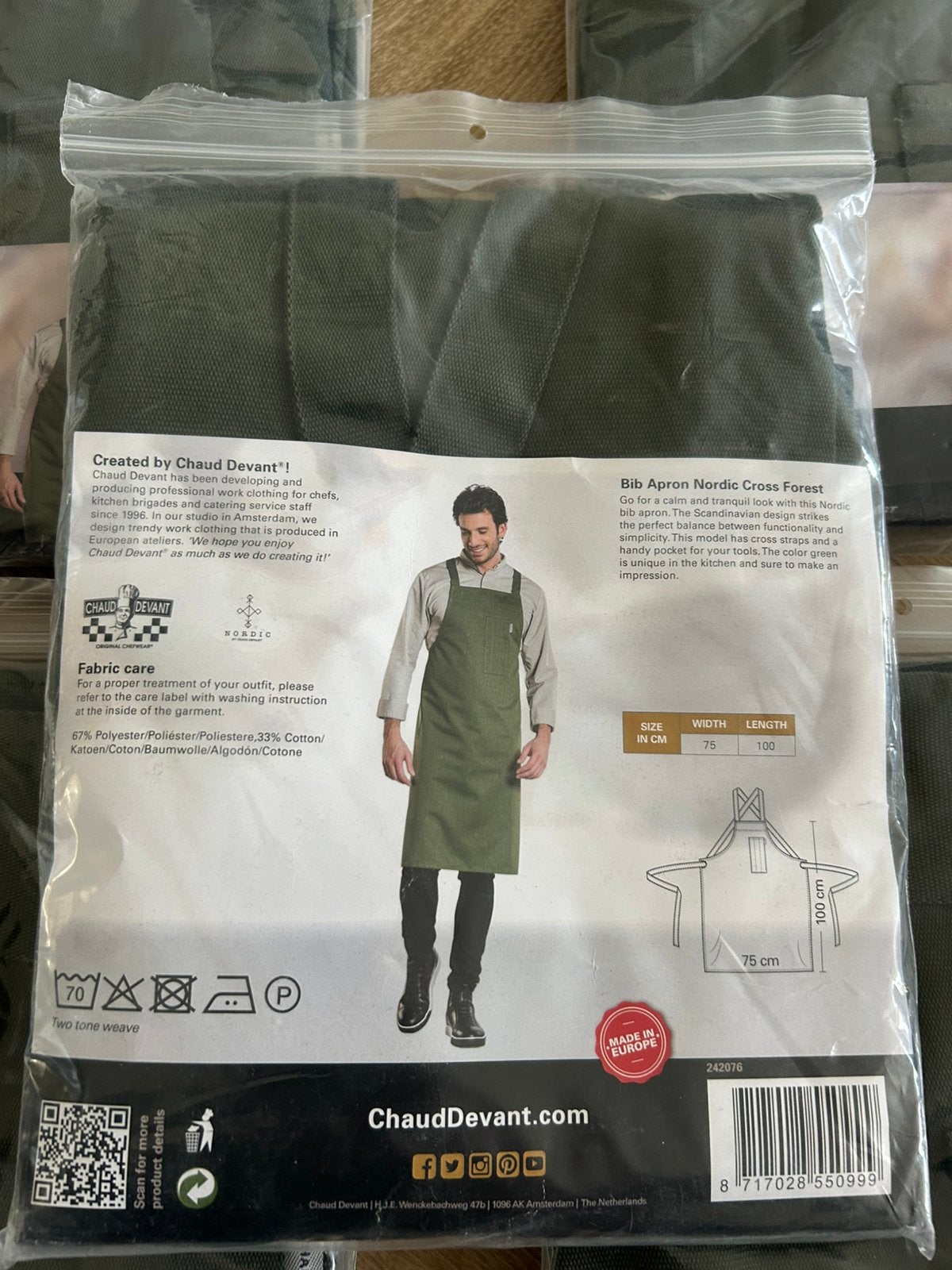 Nieuwe Chaud Devant koksschort donkergroen 3 stuks, Tuin en Terras, Werkkleding, Ophalen of Verzenden, Nieuw, Heren