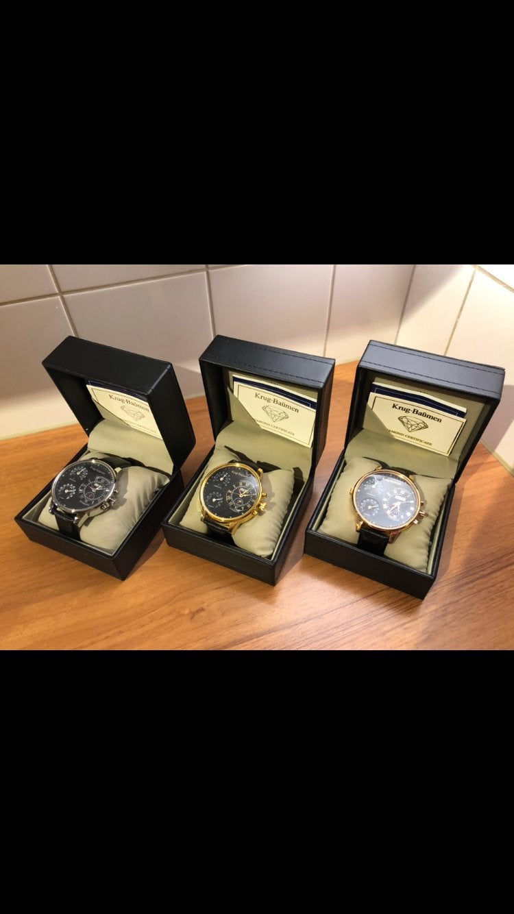 Krug Baumen Dress Watches KBW-200-01/KBW-200-15 & KBW-200-18, Sieraden, Tassen en Uiterlijk, Overige merken, Leer, Staal, Polshorloge
