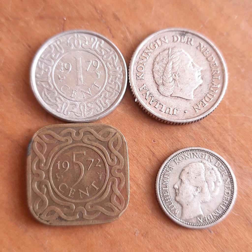 Vier Munten Suriname Nederlandse Antillen Curaçao ook Zilver, Postzegels en Munten, Munten | Nederland, Ophalen of Verzenden, Koningin Juliana
