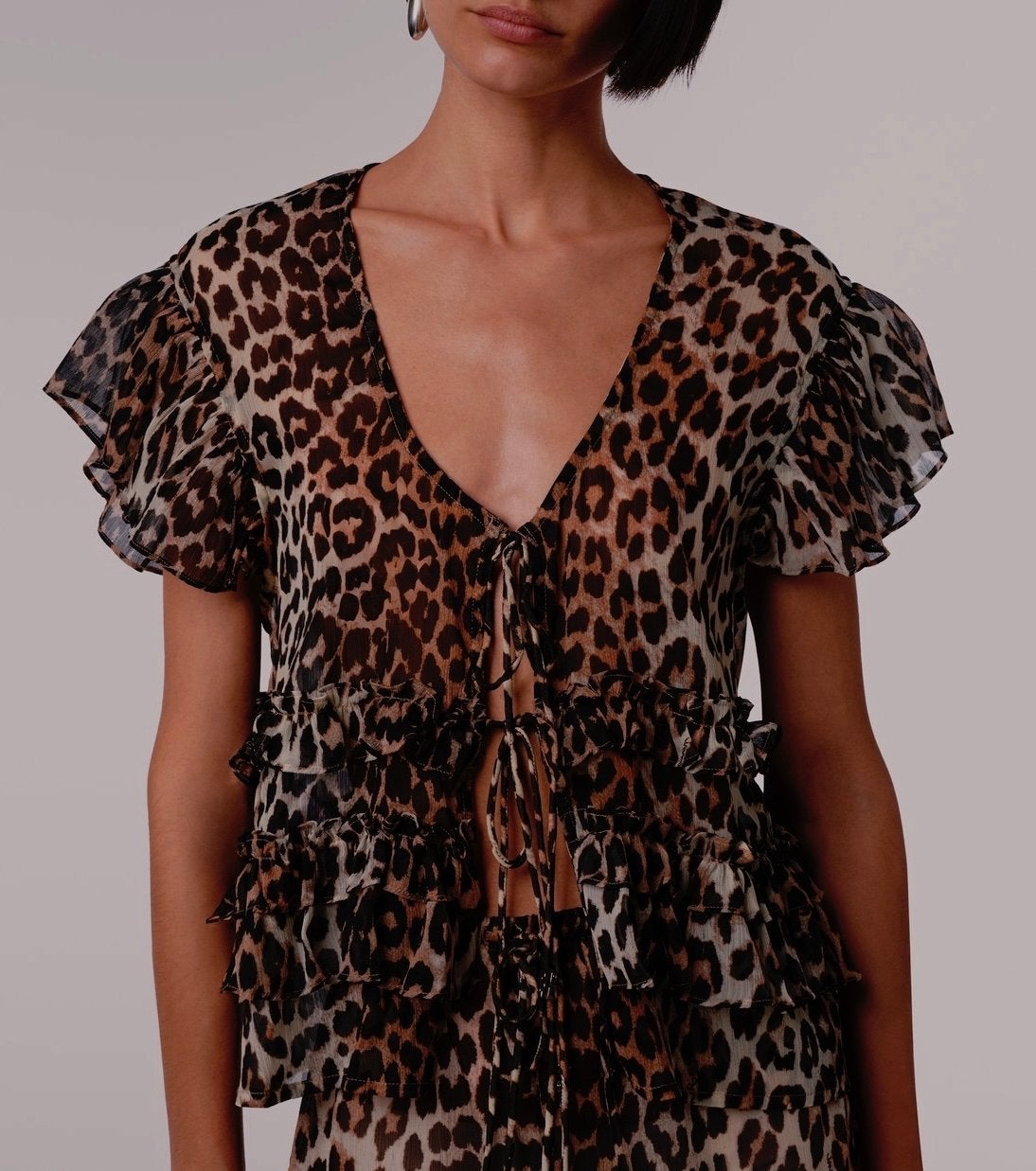 Ganni Luipaard Blouse Top met Ruches, Ophalen of Verzenden, Nieuw, Maat 42/44 (L), Meerkleurig