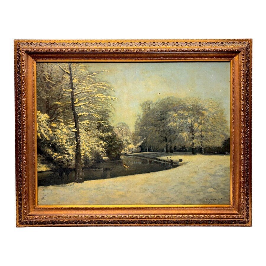 Henk Jaspers (1905-1977) - Winter in het park, Nederlandse school, Doek, Ophalen of Verzenden, Landschap