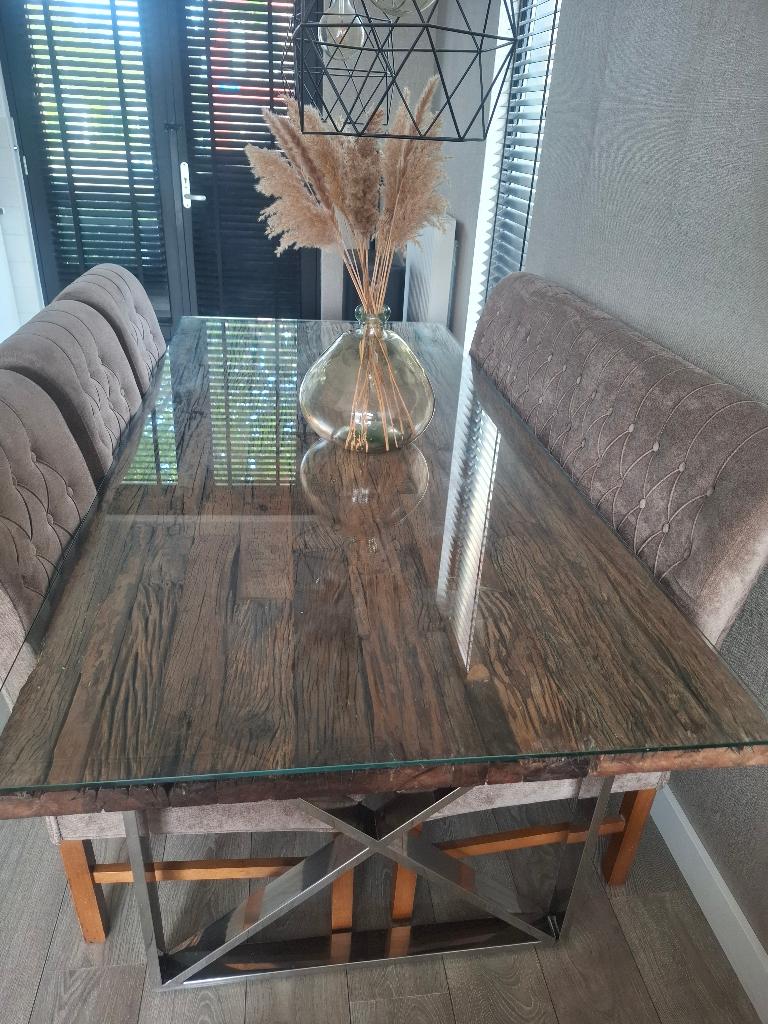 Luxe richmond stijl eettafel met stoelen en eetbank, Huis en Inrichting, Ophalen, Gebruikt, 200 cm of meer, 50 tot 100 cm