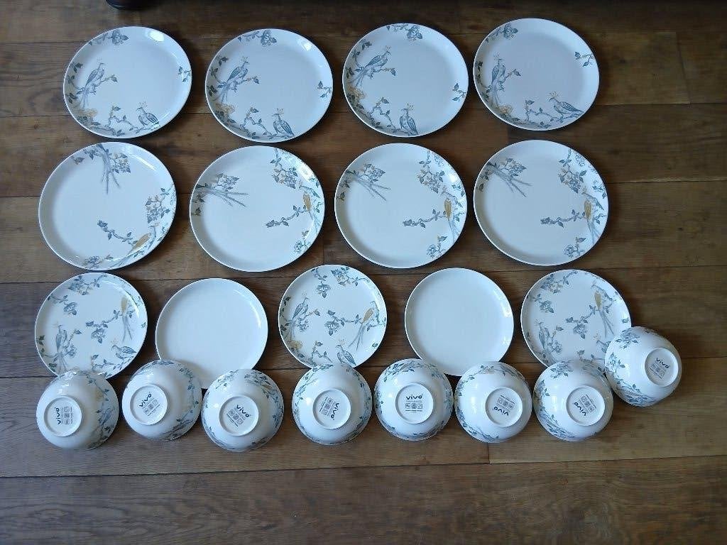 8 Vivo Villeroy & Boch borden met pauw, 8 schaaltjes en 5, Ophalen, Villeroy & Boch, Zo goed als nieuw, Bord(en)