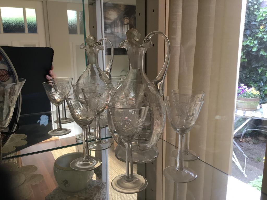 Antiek karafje met 6 geslepen borrelglaasjes, Antiek en Kunst, Ophalen of Verzenden