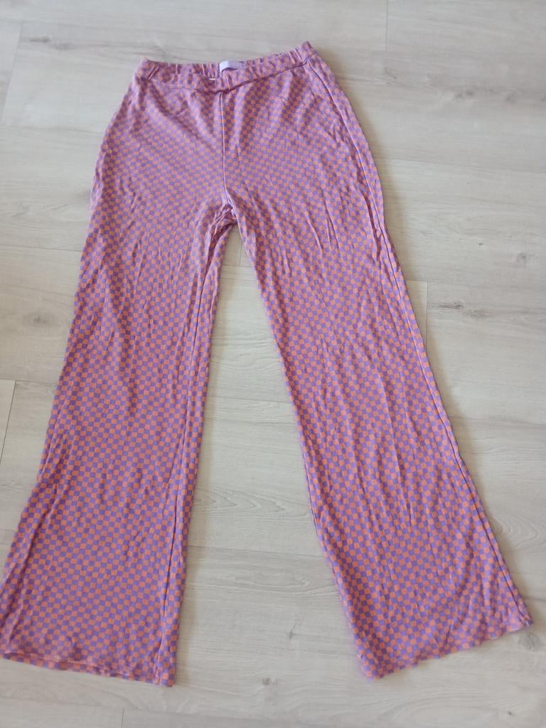 Flared broek geblokt roze/paars Merk Elastiek XL, Kleding | Dames, Paars, Ophalen of Verzenden, Zo goed als nieuw, Lang