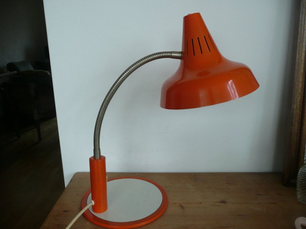 Vintage jaren 70 tafellamp, Vintage, Oranje, Zo goed als nieuw, Metaal