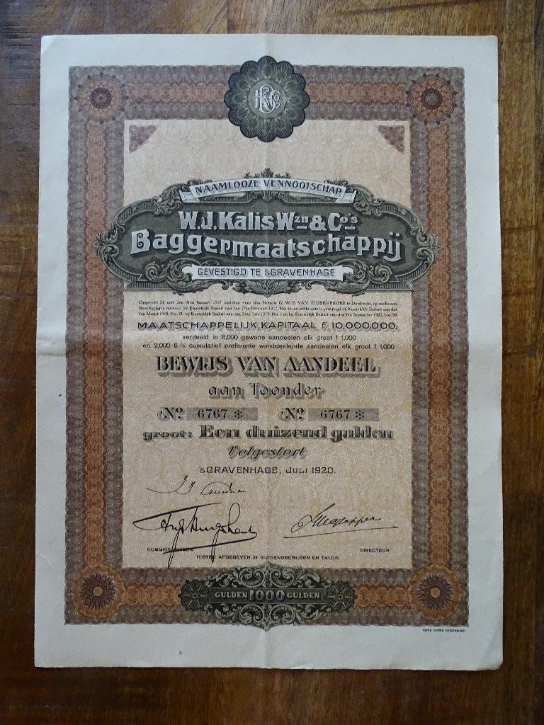 WJ Kalis Baggermaatschappij 1920 /Boskalis = Hollands Glorie, Verzamelen, Scheepvaart, Gebruikt, Kaart, Foto of Prent, Ophalen of Verzenden