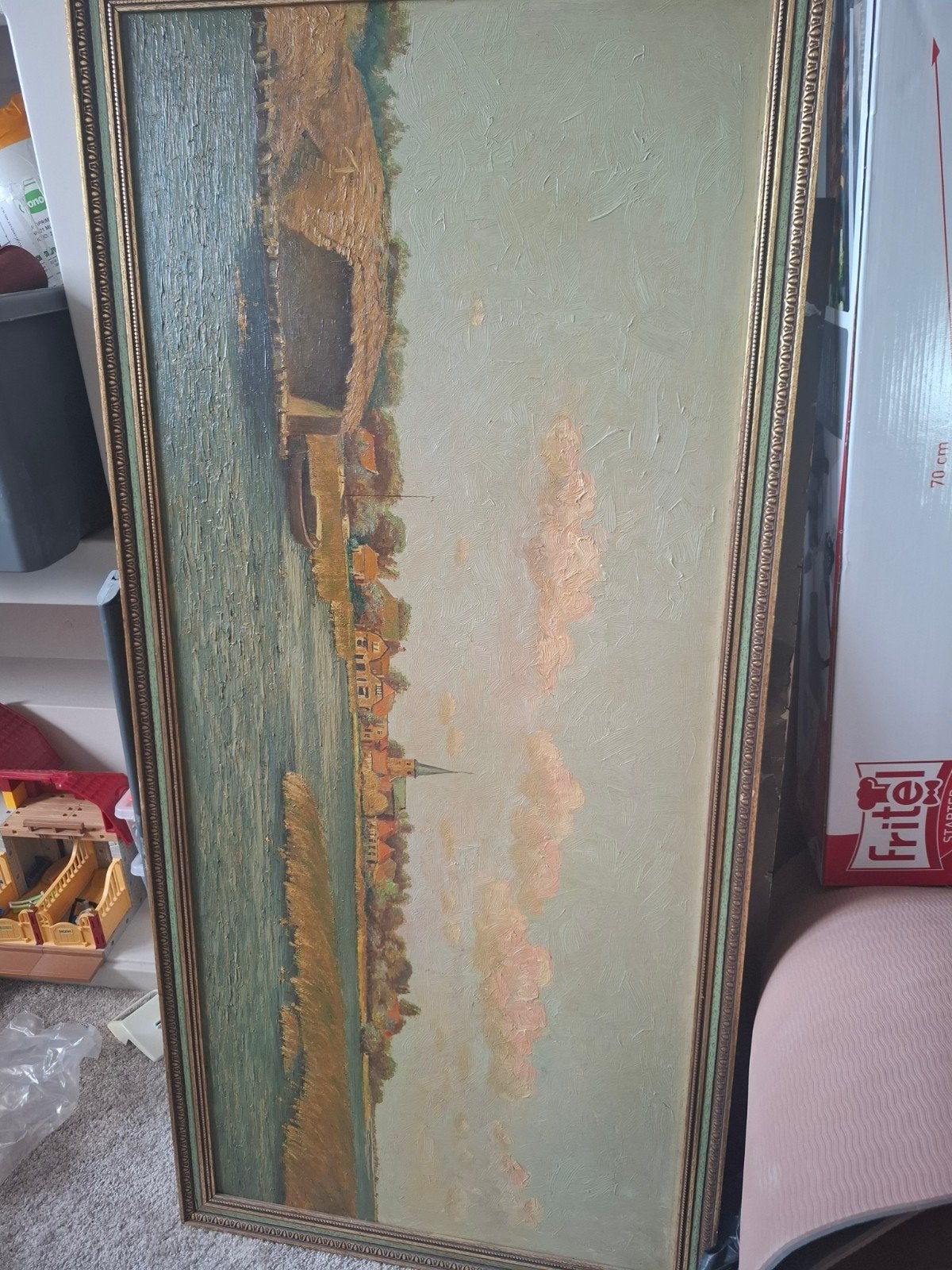 Olieverfschilderij: Dorpsgezicht aan het water, Ophalen, Klassiek