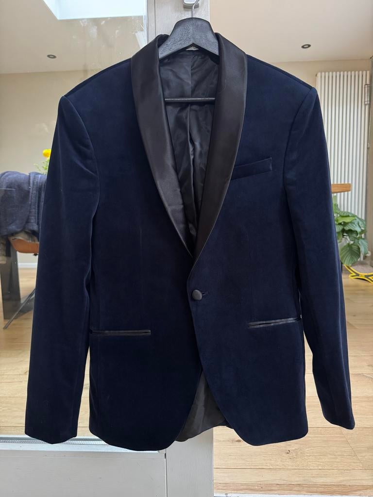 Zara Premium Donkerblauwe Velvet Blazer Maat 46, Kleding | Heren, Ophalen of Verzenden, Zo goed als nieuw, Maat 46 (S) of kleiner